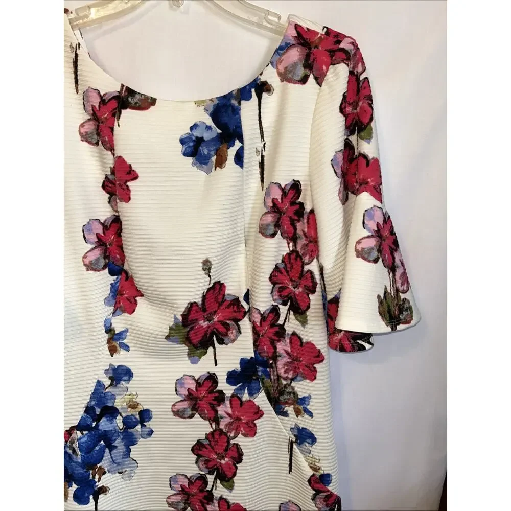 Julian Taylor New York Womens 14 Floral Shift Dress Ivory Pink Short Sleeve - Picture 3 of 10